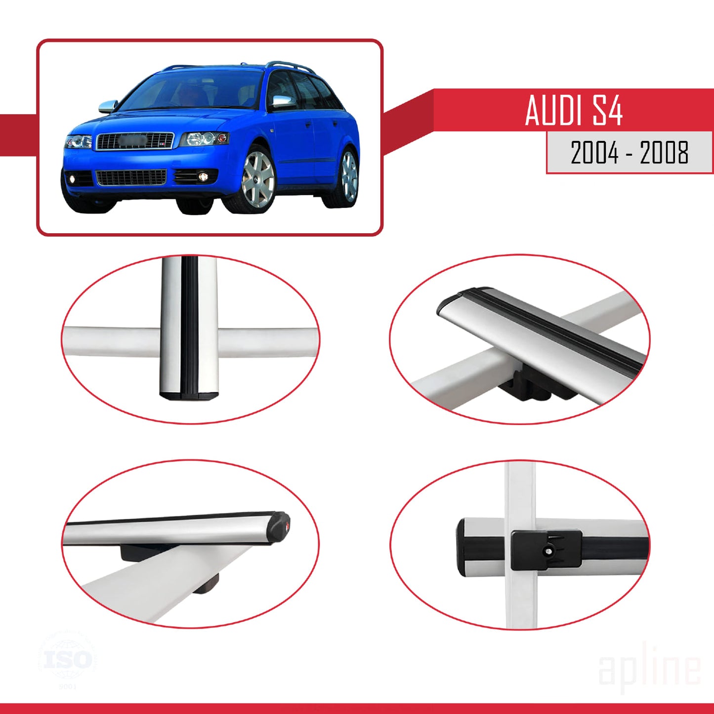 Compatibile con Audi S4 2004-2008 modello BASIC Barre portatutto per auto Portapacchi in alluminio grigio 2 barre
