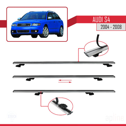 Compatibile con Audi S4 2004-2008 modello BASIC Barre portatutto per auto Portapacchi in alluminio grigio 2 barre