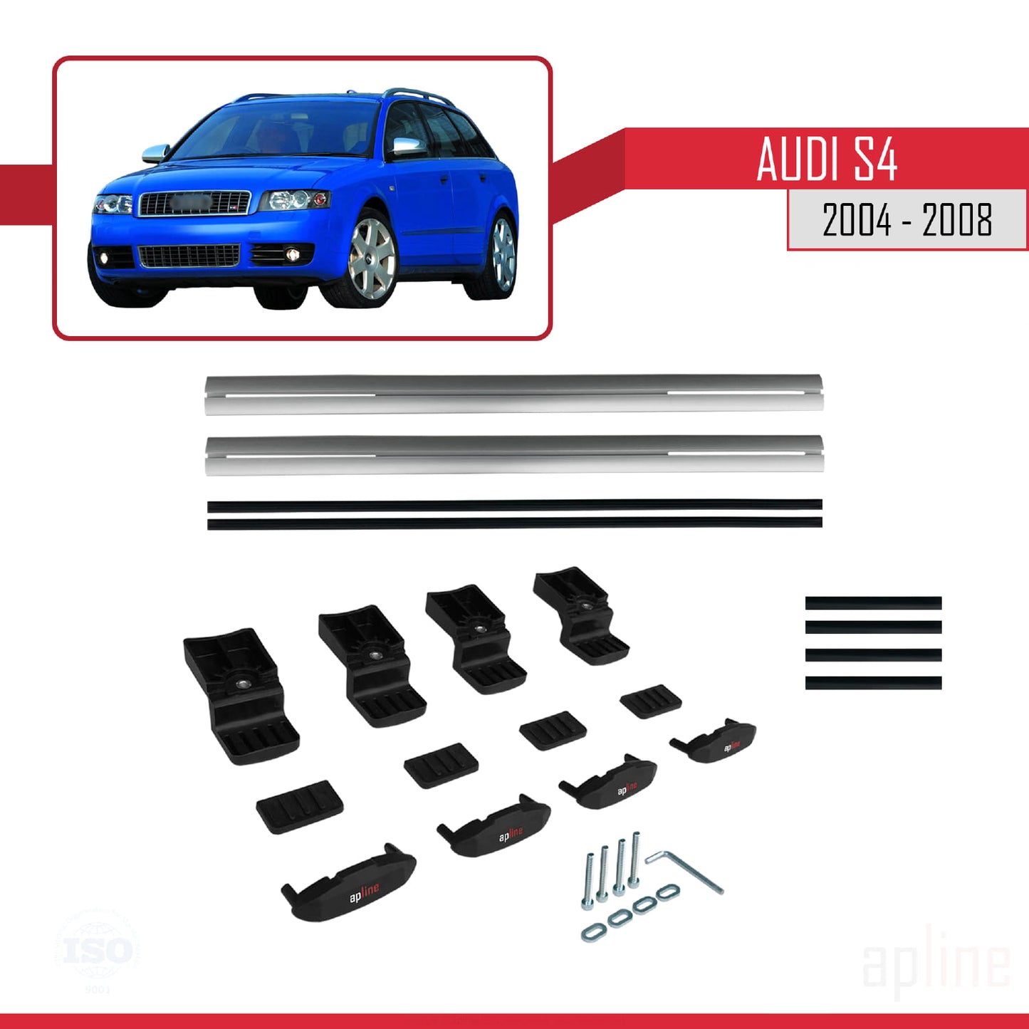 Compatibile con Audi S4 2004-2008 modello BASIC Barre portatutto per auto Portapacchi in alluminio grigio 2 barre