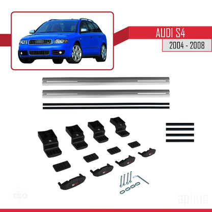 Compatibile con Audi S4 2004-2008 modello BASIC Barre portatutto per auto Portapacchi in alluminio grigio 2 barre