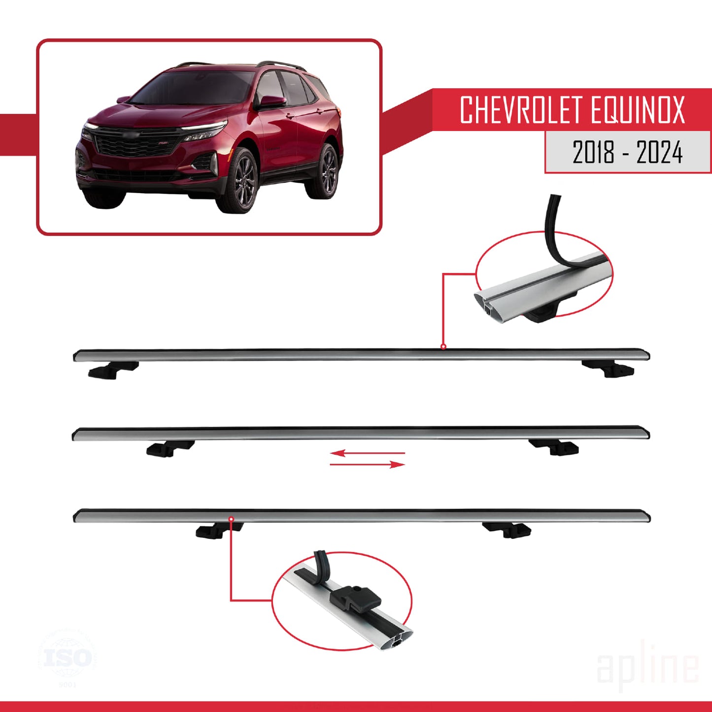 Compatible avec Chevrolet Equinox 2018-2024 BASIC Model Barres de Toit Railing Porte-Bagages de Voiture Gris Aluminium 2 Barres