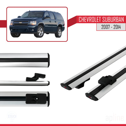 Kompatibel mit Chevrolet Suburban 2007-2014 BASIC Modell Dachreling Gepäckträger Graues Aluminium 2 Stangen