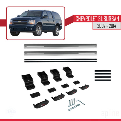 Kompatibel mit Chevrolet Suburban 2007-2014 BASIC Modell Dachreling Gepäckträger Graues Aluminium 2 Stangen