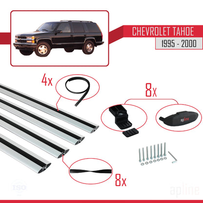 Kompatibel mit Chevrolet Tahoe 1995-2000 BASIC Modell Dachgepäckträger, graues Aluminium, 4 Stangen
