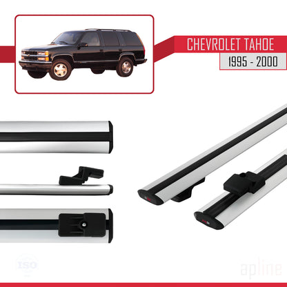 Kompatibel mit Chevrolet Tahoe 1995-2000 BASIC Modell Dachgepäckträger, graues Aluminium, 2 Stangen