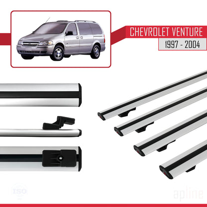 Compatible avec Chevrolet Venture 1997-2004 BASIC Model Barres de Toit Railing Porte-Bagages de Voiture Gris Aluminium 4 Barres