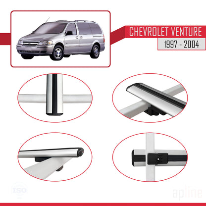 Compatible with Chevrolet Venture 1997-2004 BASIC Model Car Roof Rack Cross Bar Grey Aluminium 2 Bars
