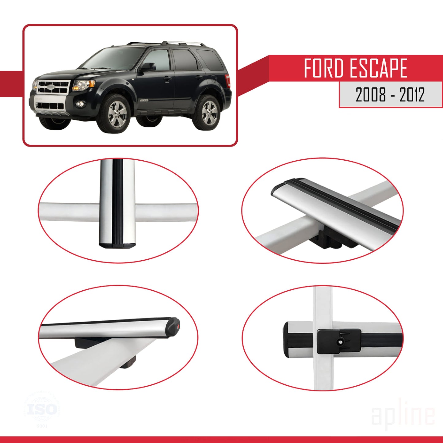 Compatible avec Ford Escape 2008-2012 BASIC Model Barres de Toit Railing Porte-Bagages de Voiture Gris Aluminium 2 Barres