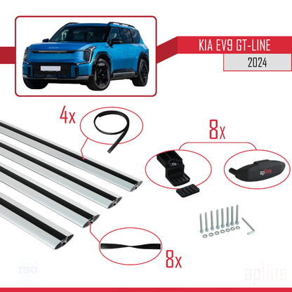 Compatible avec KIA EV9 GT-LINE 2024-2025 BASIC Model Barres de Toit Railing Porte-Bagages de Voiture Gris Aluminium 4 Barres