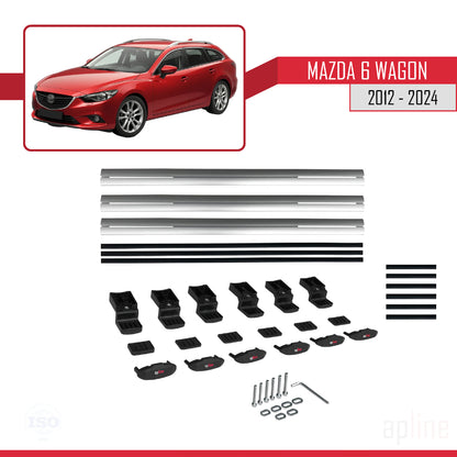 Compatible avec Mazda 6 Wagon 2012-2024 BASIC Model Barres de Toit Railing Porte-Bagages de Voiture Gris Aluminium 3 Barres