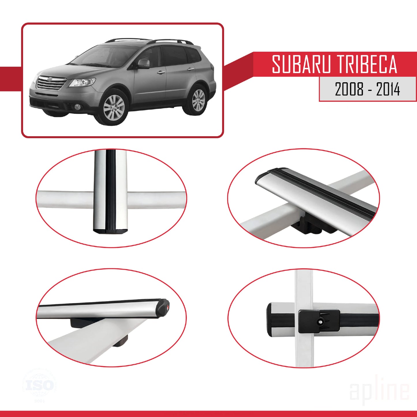 Compatible avec Subaru Tribeca 2008-2014 BASIC Model Barres de Toit Railing Porte-Bagages de Voiture Gris Aluminium 3 Barres