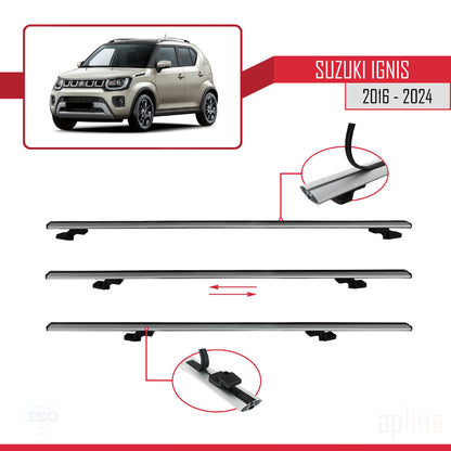 Compatible avec Suzuki Ignis 2016-2024 BASIC Model Barres de Toit Railing Porte-Bagages de Voiture Gris Aluminium 3 Barres