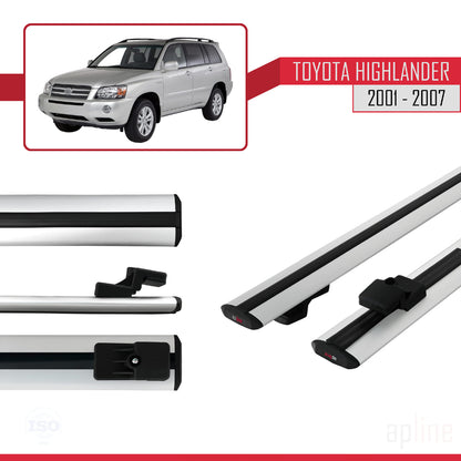 Compatible avec Toyota Highlander 2001-2007 BASIC Model Barres de Toit Railing Porte-Bagages de Voiture Gris Aluminium 2 Barres