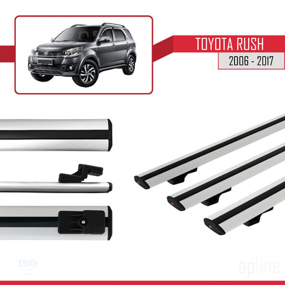 Compatible avec Toyota Rush 2006-2017 BASIC Model Barres de Toit Railing Porte-Bagages de Voiture Gris Aluminium 3 Barres