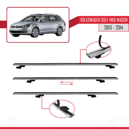 Compatible avec VW Golf Mk6 Wagon 2010-2014 BASIC Model Barres de Toit Railing Porte-Bagages de Voiture Gris Aluminium 3 Barres