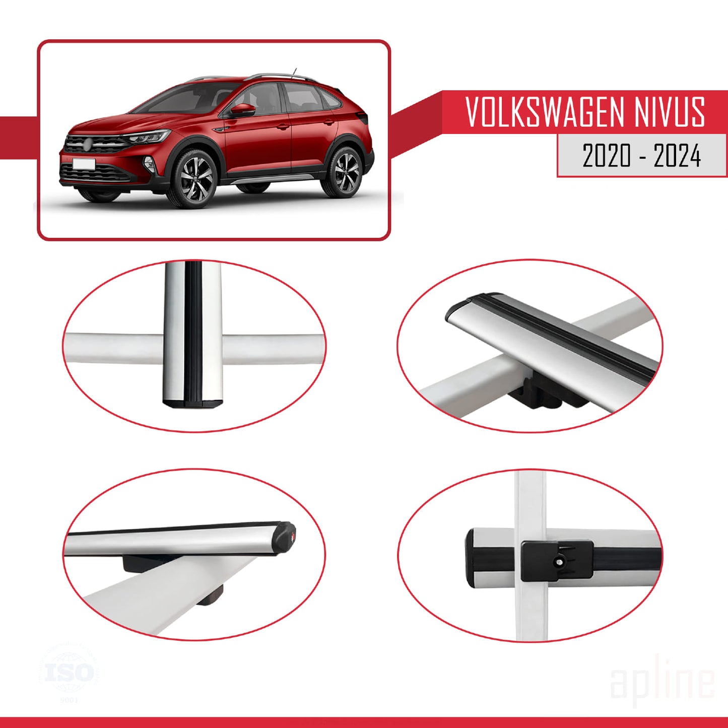 Compatible avec VW Nivus 2020-2024 BASIC Model Barres de Toit Railing Porte-Bagages de Voiture Gris Aluminium 2 Barres