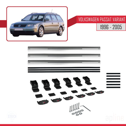 Compatible avec VW Passat B5 Variant 1996-2005 BASIC Model Barres de Toit Railing Porte-Bagages de Voiture Gris Aluminium 3 Barres