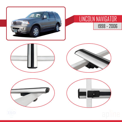 Compatible avec Lincoln Navigator 1998-2006 BASIC Model Barres de Toit Railing Porte-Bagages de Voiture Gris Aluminium 3 Barres