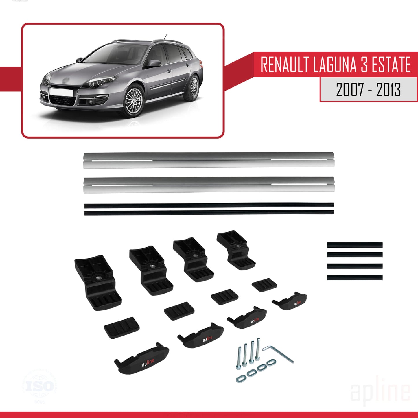 Compatible avec Renault Laguna 3 Estate 2007-2013 BASIC Model Barres de Toit Railing Porte-Bagages de Voiture Gris Aluminium 2 Barres