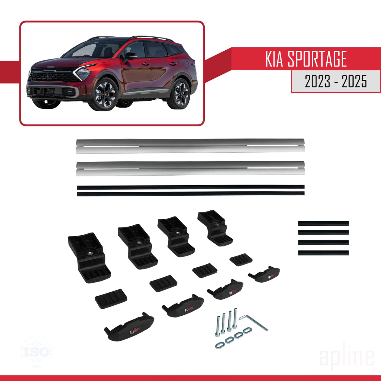 Compatible avec Kia Sportage 2023-2025 BASIC Model Barres de Toit Railing Porte-Bagages de Voiture Gris Aluminium 2 Barres