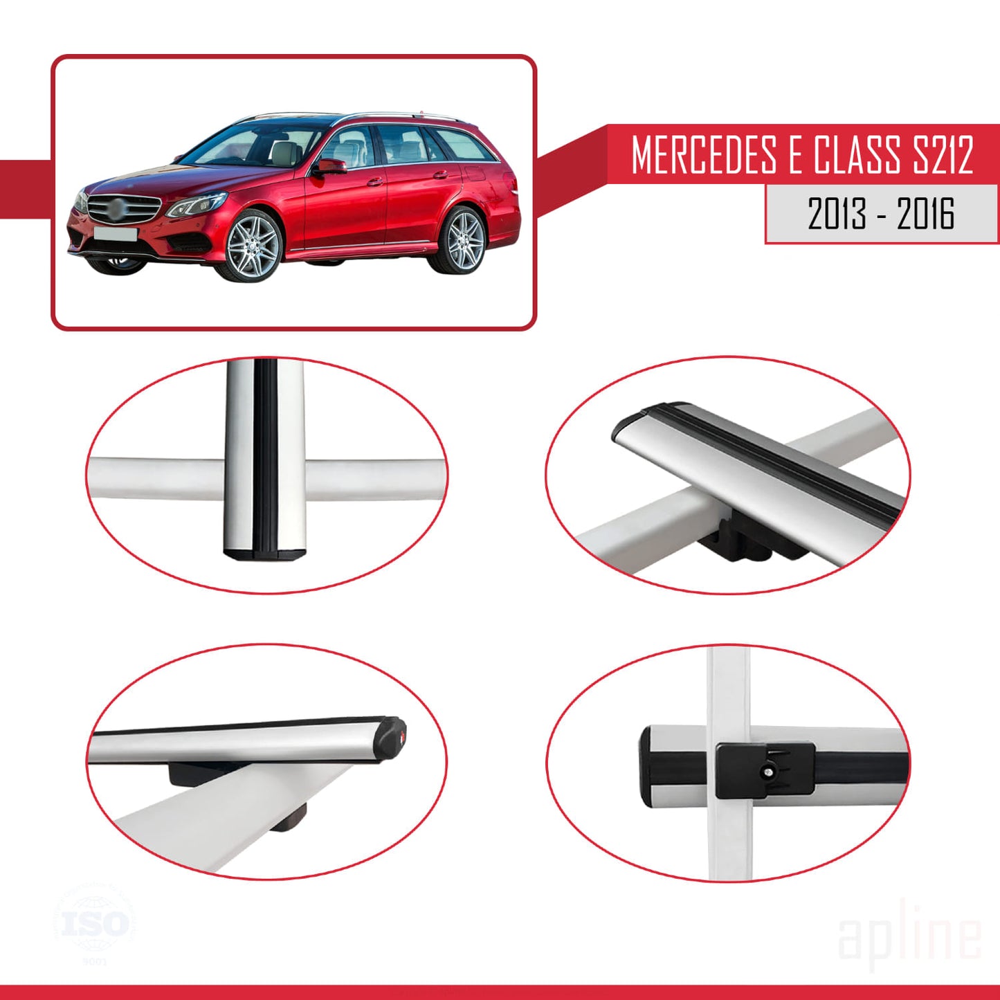 Compatible with Mercedes E Class S212 2013-2016 BASIC Model Car Roof Rack Cross Bar Grey Aluminium 3 Bars