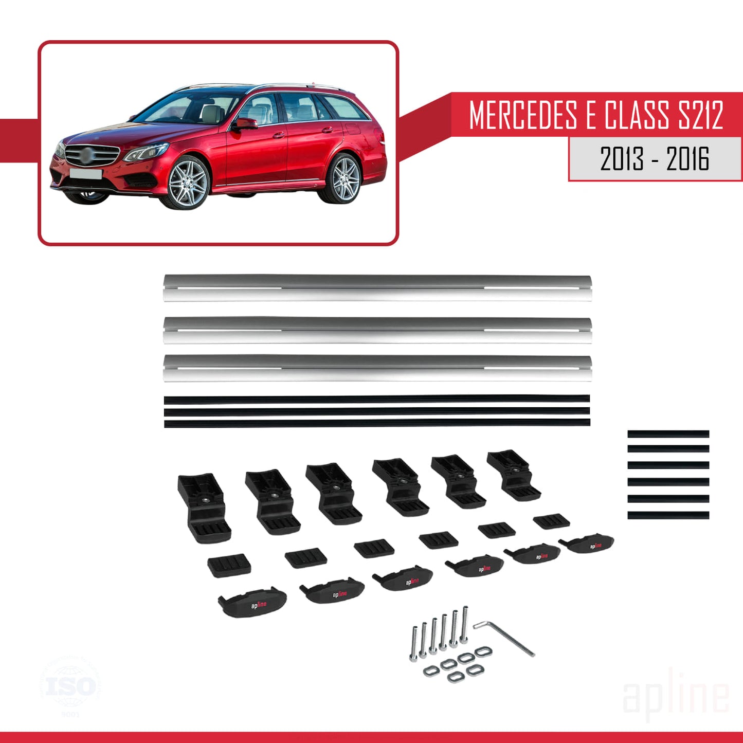 Compatible with Mercedes E Class S212 2013-2016 BASIC Model Car Roof Rack Cross Bar Grey Aluminium 3 Bars