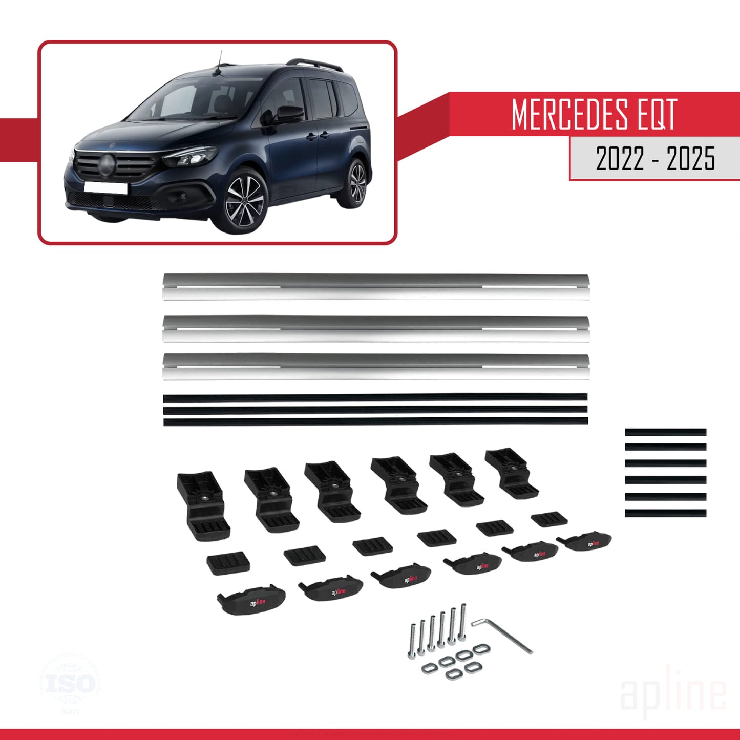 Compatible avec Mercedes EQT / Citan W420 2022-2025 BASIC Model Barres de Toit Railing Porte-Bagages de Voiture Gris Aluminium 3 Barres