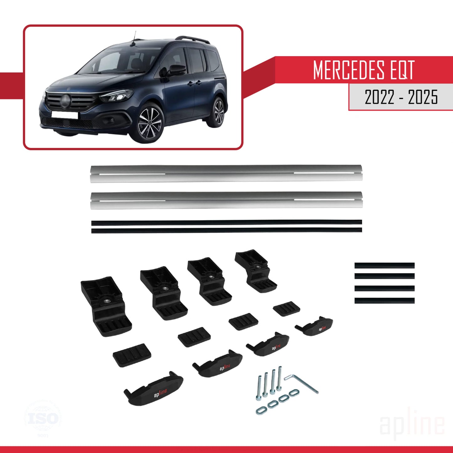 Compatible avec Mercedes EQT / Citan W420 2022-2025 BASIC Model Barres de Toit Railing Porte-Bagages de Voiture Gris Aluminium 2 Barres