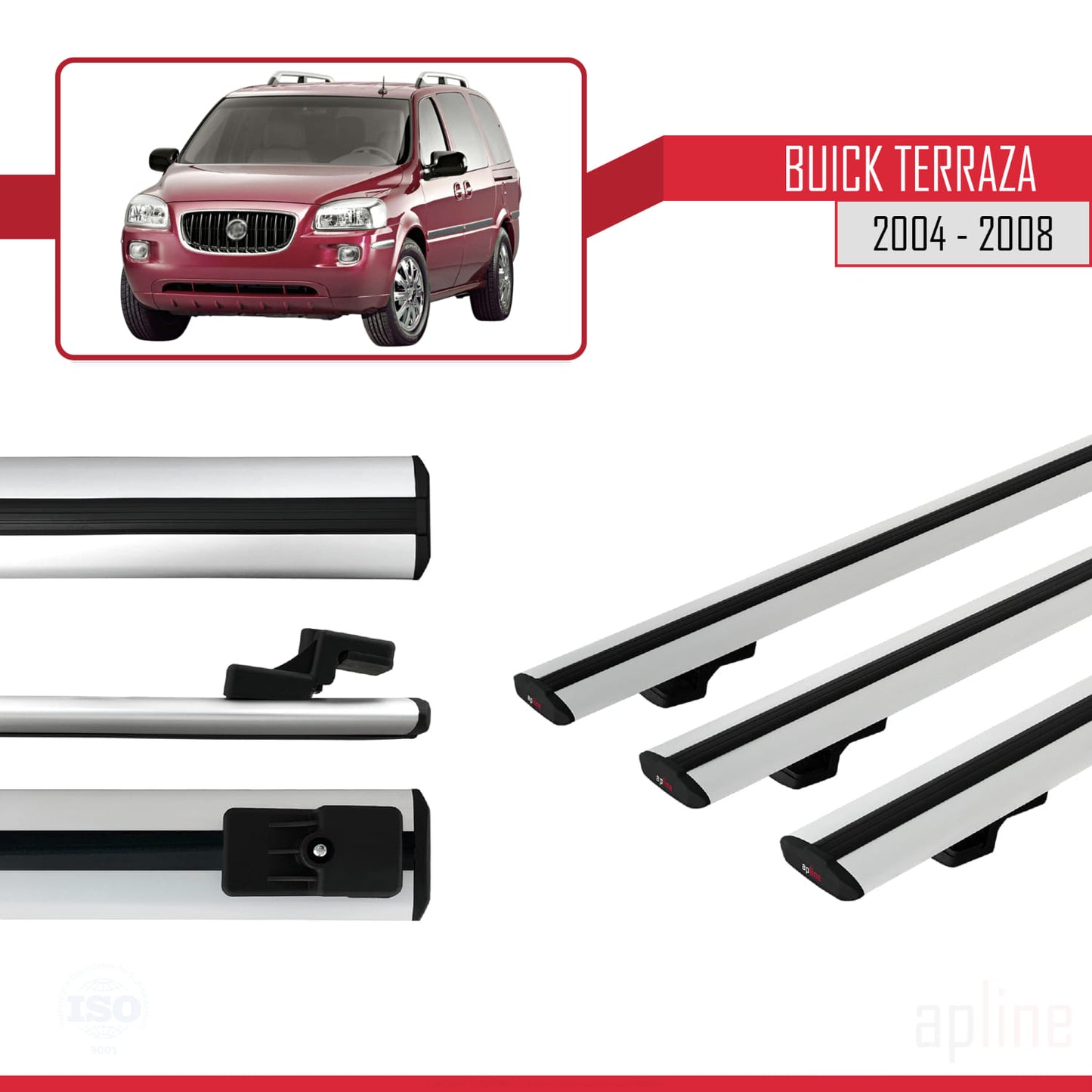 Compatible avec Buick Terraza CXL 2004-2008 BASIC Model Barres de Toit Railing Porte-Bagages de Voiture Gris Aluminium 3 Barres