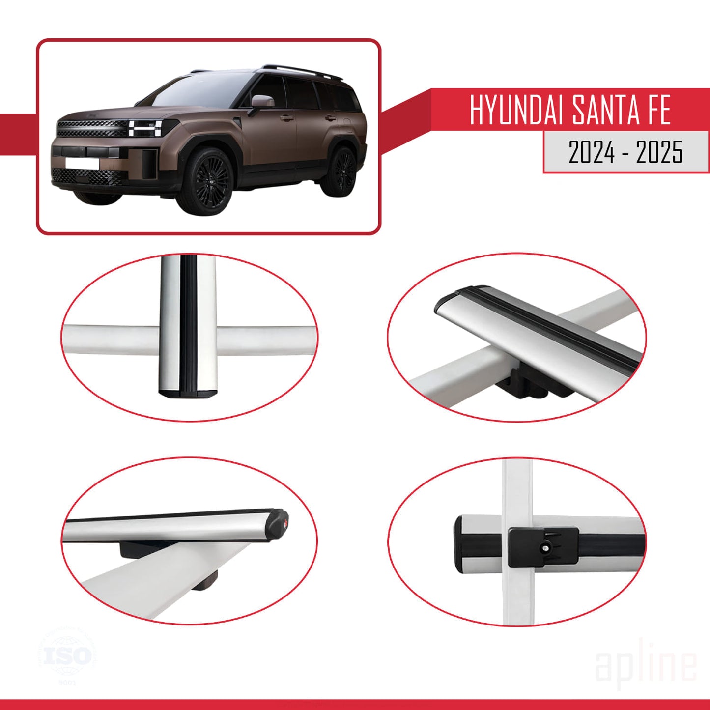 Compatibile con Hyundai Santa Fe modello BASIC 2024-2025 Barre portatutto per auto Portapacchi in alluminio grigio 2 barre