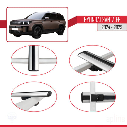 Compatibile con Hyundai Santa Fe modello BASIC 2024-2025 Barre portatutto per auto Portapacchi in alluminio grigio 2 barre