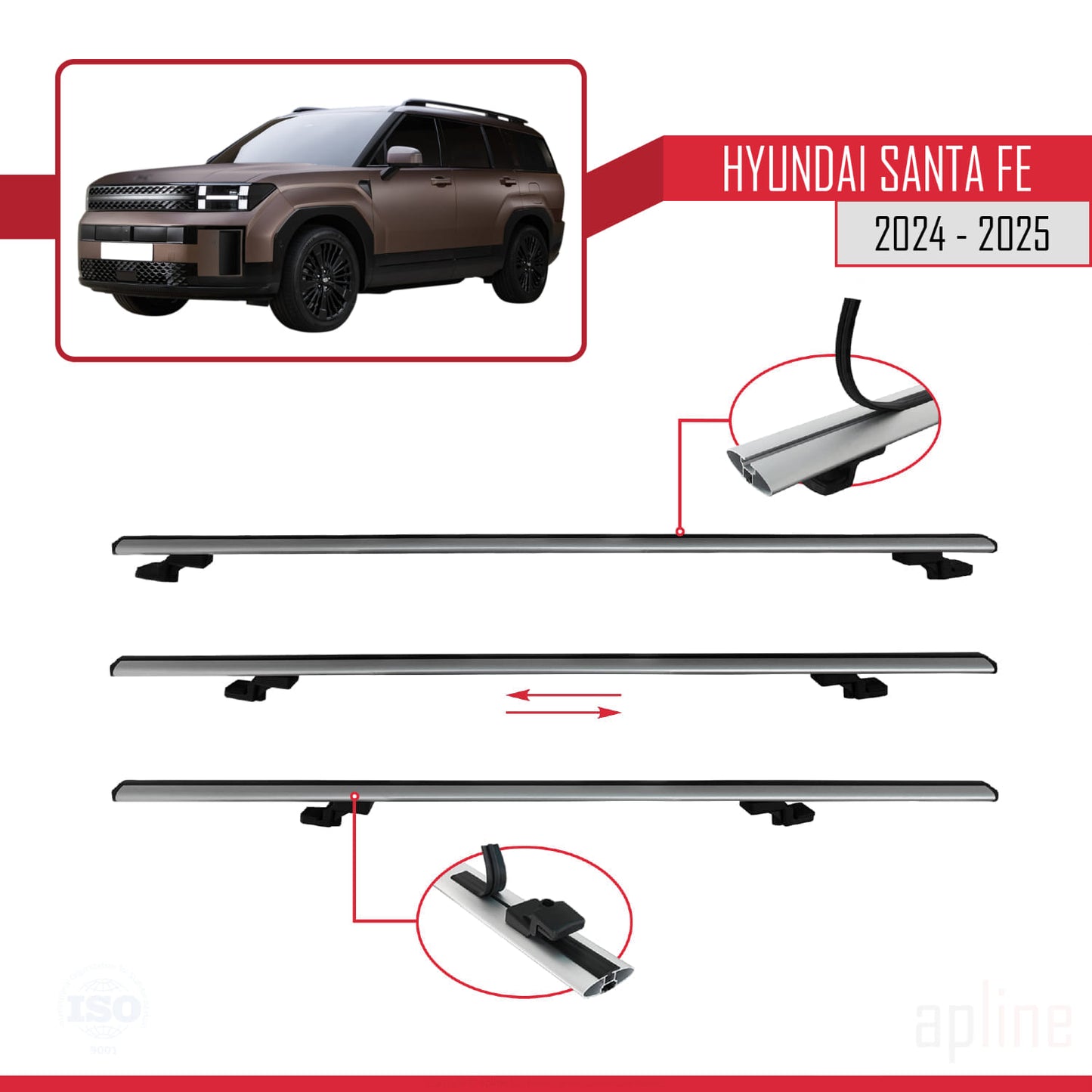 Compatibile con Hyundai Santa Fe modello BASIC 2024-2025 Barre portatutto per auto Portapacchi in alluminio grigio 2 barre