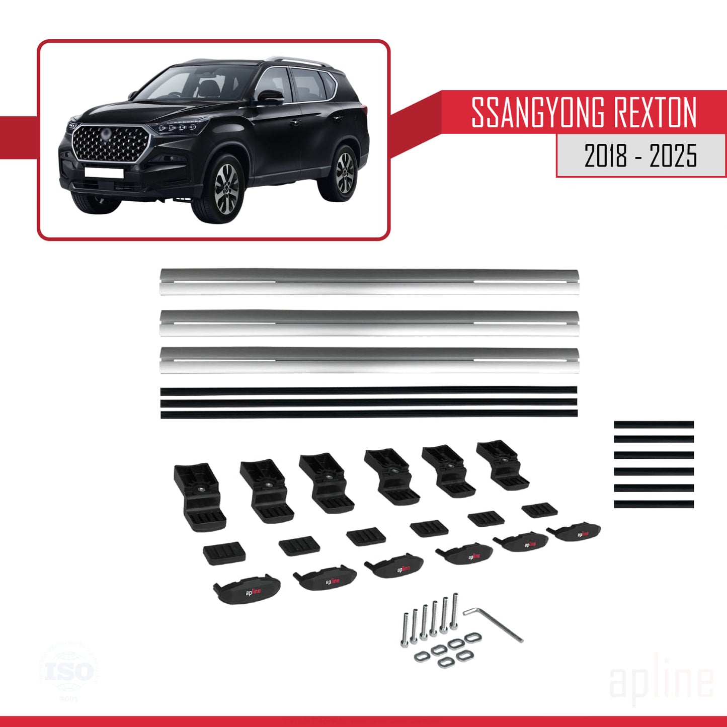 Compatible avec SsangYong Rexton 2018-2025 BASIC Model Barres de Toit Railing Porte-Bagages de Voiture Gris Aluminium 3 Barres