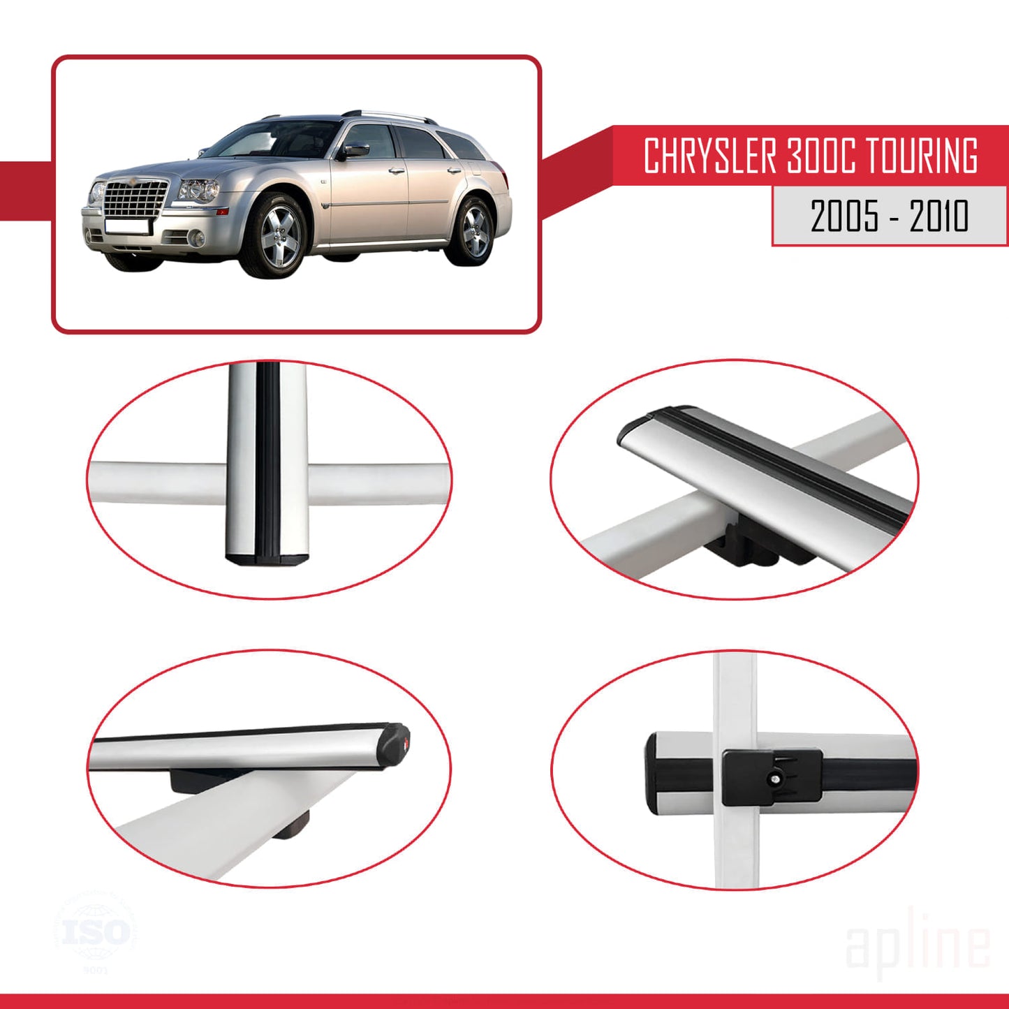 Compatible avec Chrysler 300C Touring 2005-2010 BASIC Model Barres de Toit Railing Porte-Bagages de Voiture Gris Aluminium 3 Barres