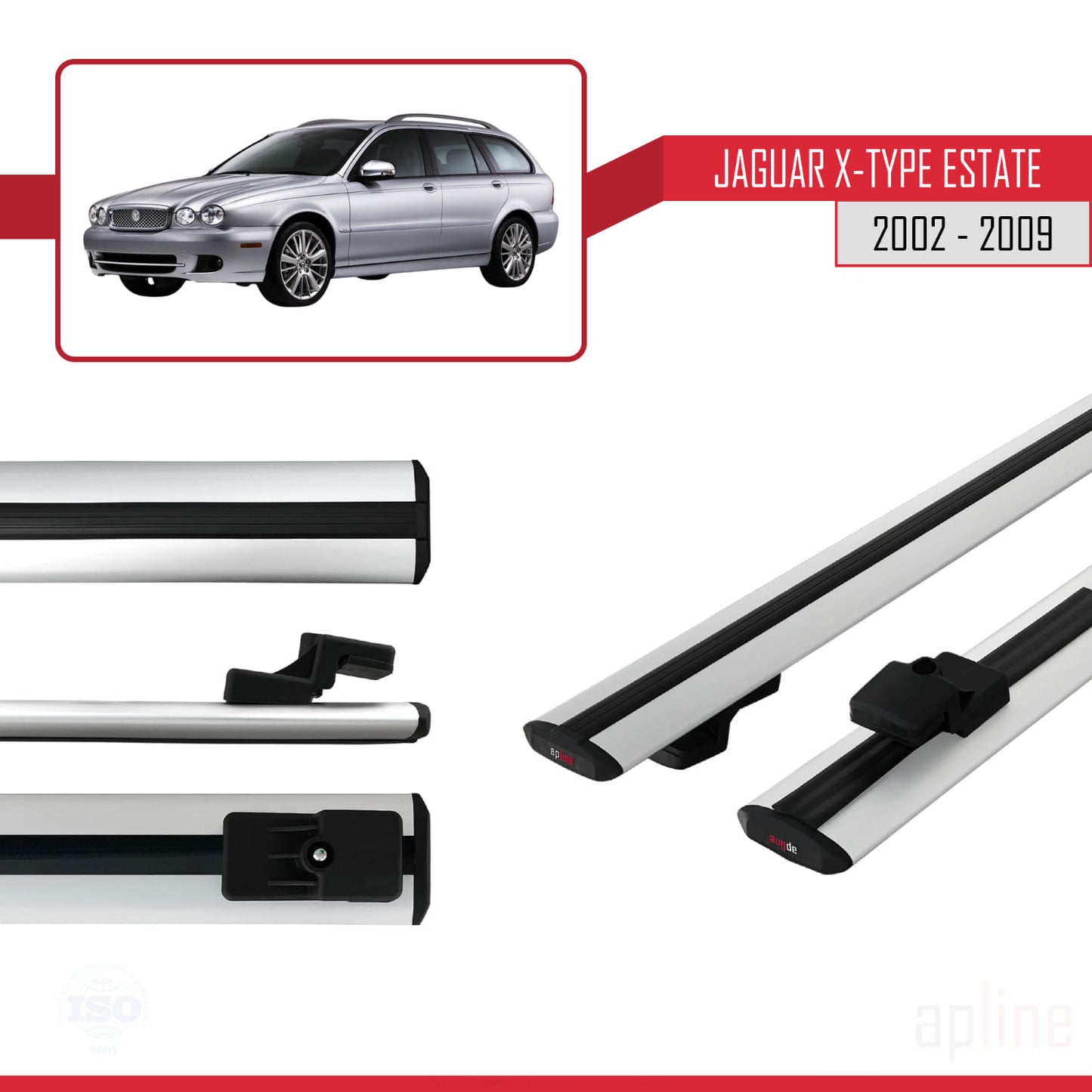 Compatible avec Jaguar X-Type Estate 2002-2009 BASIC Model Barres de Toit Railing Porte-Bagages de Voiture Gris Aluminium 2 Barres