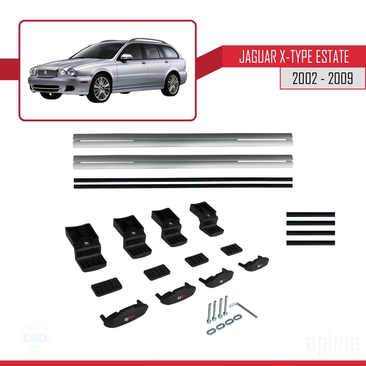 Compatible avec Jaguar X-Type Estate 2002-2009 BASIC Model Barres de Toit Railing Porte-Bagages de Voiture Gris Aluminium 2 Barres