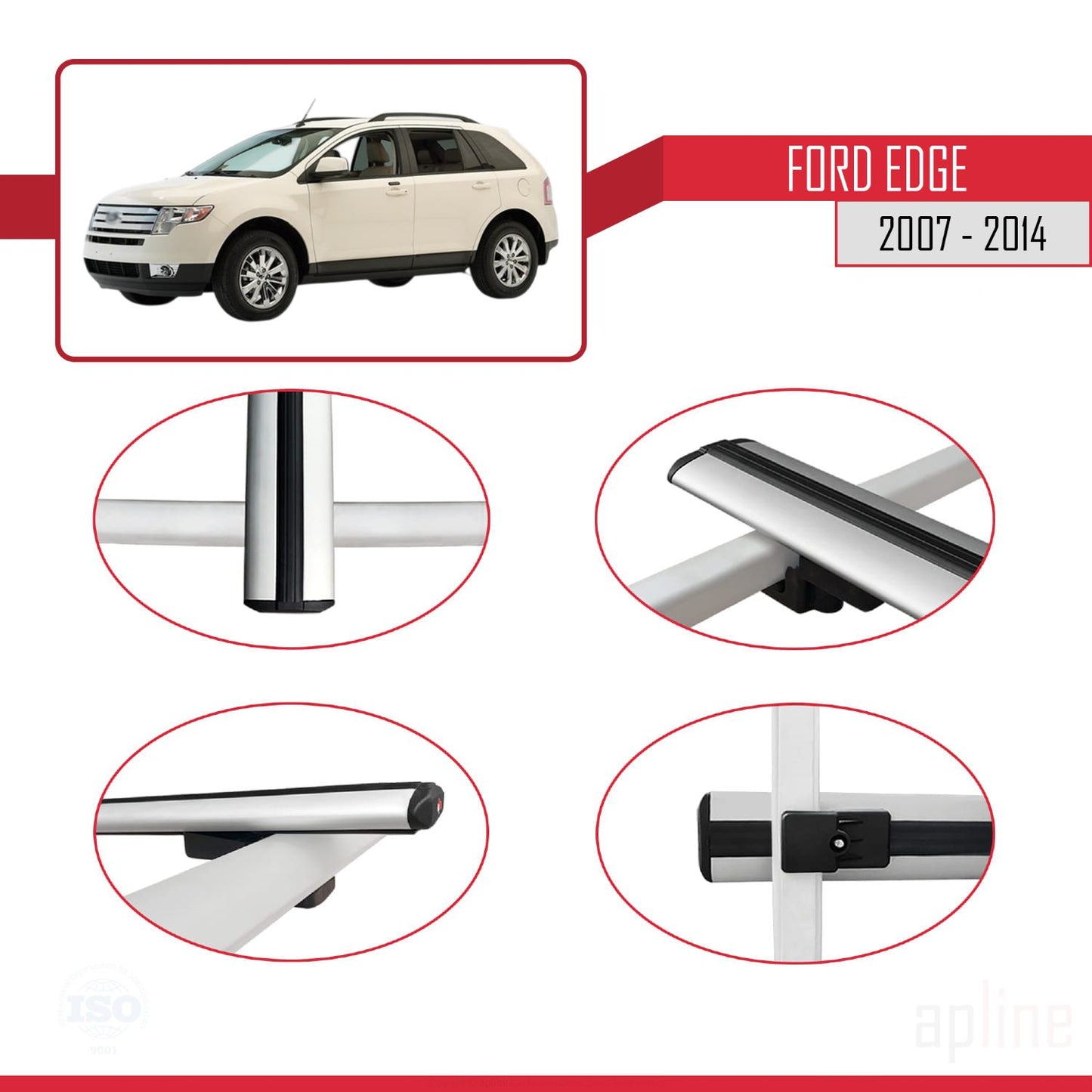 Compatible avec Ford Edge 2007-2014 BASIC Model Barres de Toit Railing Porte-Bagages de Voiture Gris Aluminium 2 Barres