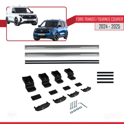 Compatible avec Ford Transit/Tourneo Courier 2024-2025 BASIC Model Barres de Toit Railing Porte-Bagages de Voiture Gris Aluminium 2 Barres