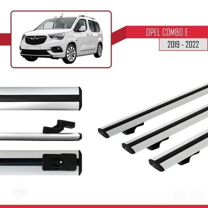 Compatible avec Opel Combo E 2019-2022 BASIC Model Barres de Toit Railing Porte-Bagages de Voiture Gris Aluminium 3 Barres