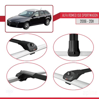 Compatible avec Alfa Romeo 159 (T939) Break 2006-2011 ACE-1 Barres de Toit Railing Porte-Bagages de Voiture Noir Aluminium 2 Barres