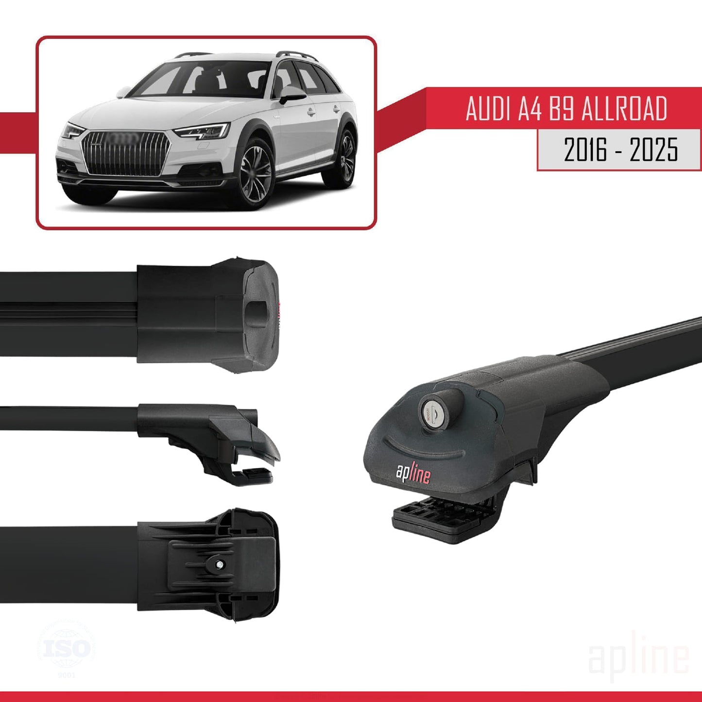 Compatibile con A4 (B9) Allroad 2016-2025 ACE-1 Barre portatutto per auto Portapacchi Alluminio Nero 3 Barre