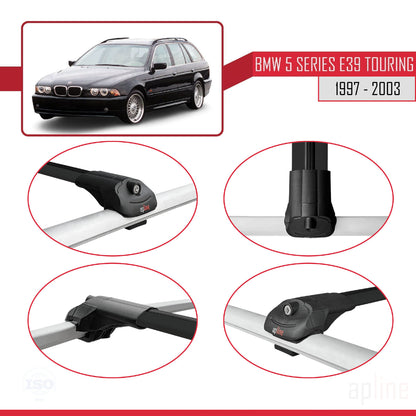 Compatible avec BMW Série 5 (E39) Touring 1997-2003 ACE-1 Barres de Toit Railing Porte-Bagages de Voiture Noir Aluminium 2 Barres