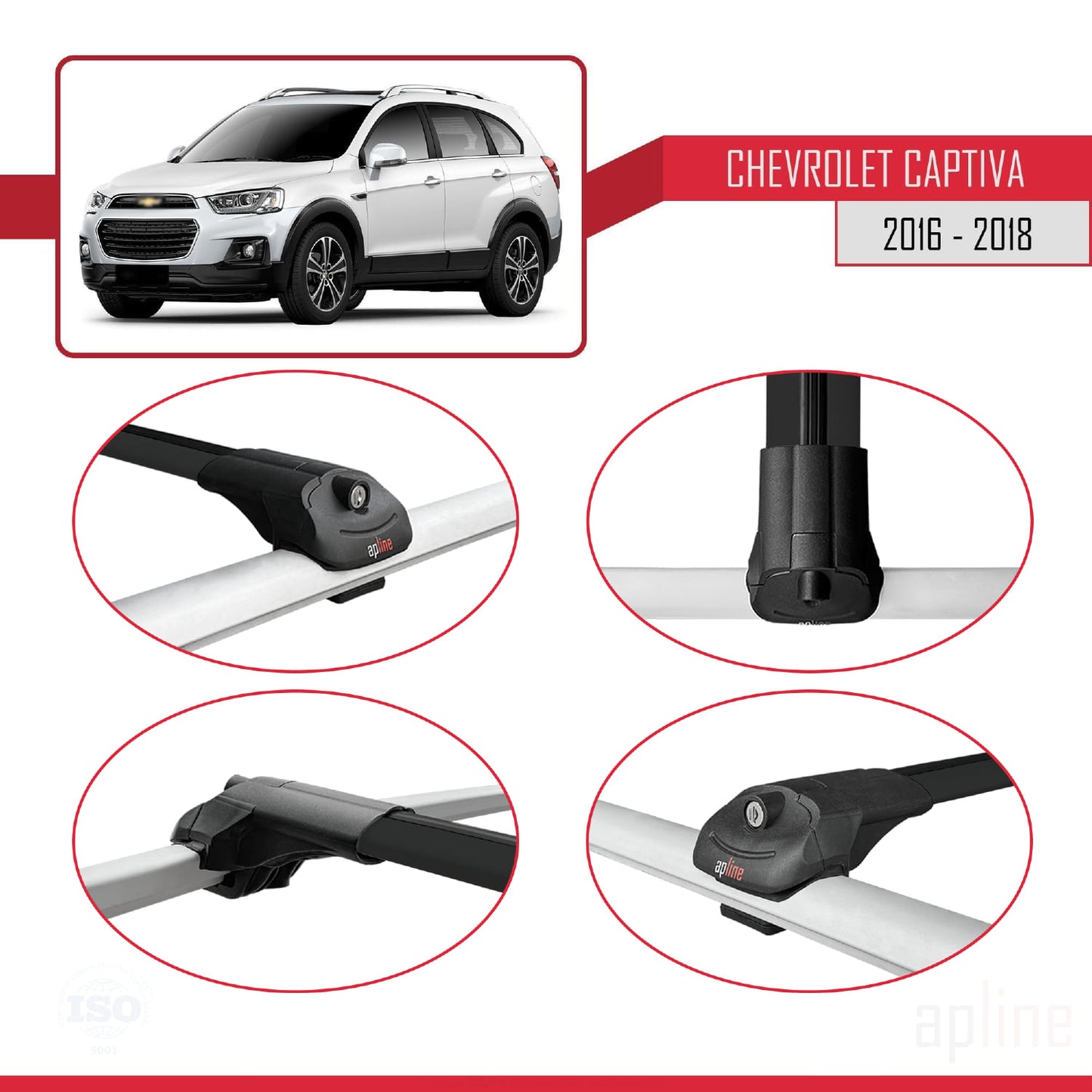 Kompatibel mit Chevrolet Captiva 2016-2018 ACE-1 Dachgepäckträger, Reling, Gepäckträger, schwarzes Aluminium, 3 Stangen