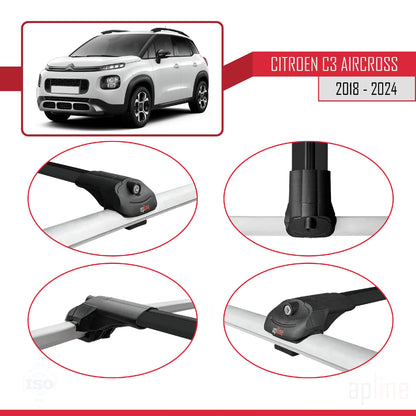 Compatible avec Citroen C3 Aircross (A88) 2018-2024 ACE-1 Barres de Toit Railing Porte-Bagages de Voiture Noir Aluminium 2 Barres