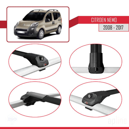 Compatible avec Citroen Nemo 3 (225) 2008-2017 ACE-1 Barres de Toit Railing Porte-Bagages de Voiture Noir Aluminium 2 Barres