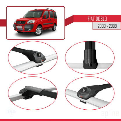 Compatibile con Fiat Doblo 2000-2009 ACE-1 Barre Portatutto Portapacchi Auto Alluminio Nero 4 Barre