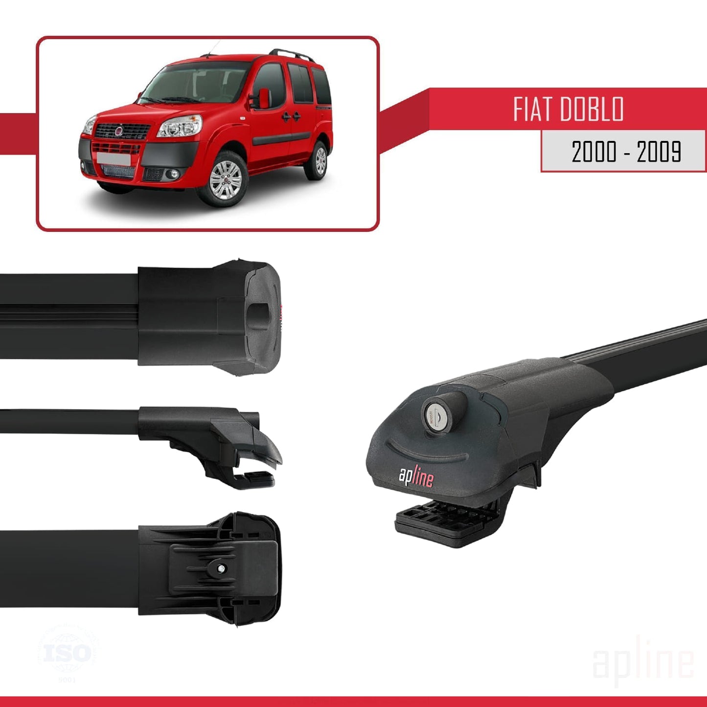 Compatibile con Fiat Doblo 2000-2009 ACE-1 Barre Portatutto Railing Portapacchi Auto Alluminio Nero 2 Barre