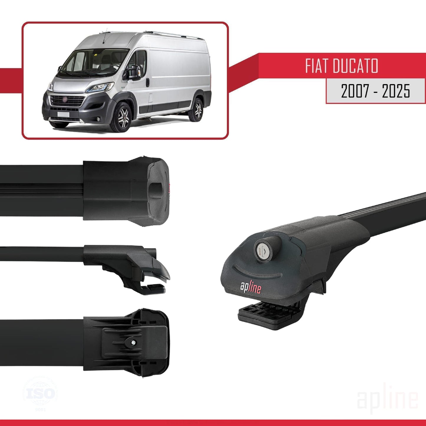 Kompatibel mit Fiat Ducato 3 2007-2025 ACE-1 Dachgepäckträger, Reling, Gepäckträger, schwarzes Aluminium, 4 Stangen