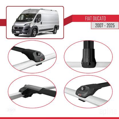 Kompatibel mit Fiat Ducato 3 2007-2025 ACE-1 Dachgepäckträger, Reling, Gepäckträger, schwarzes Aluminium, 4 Stangen