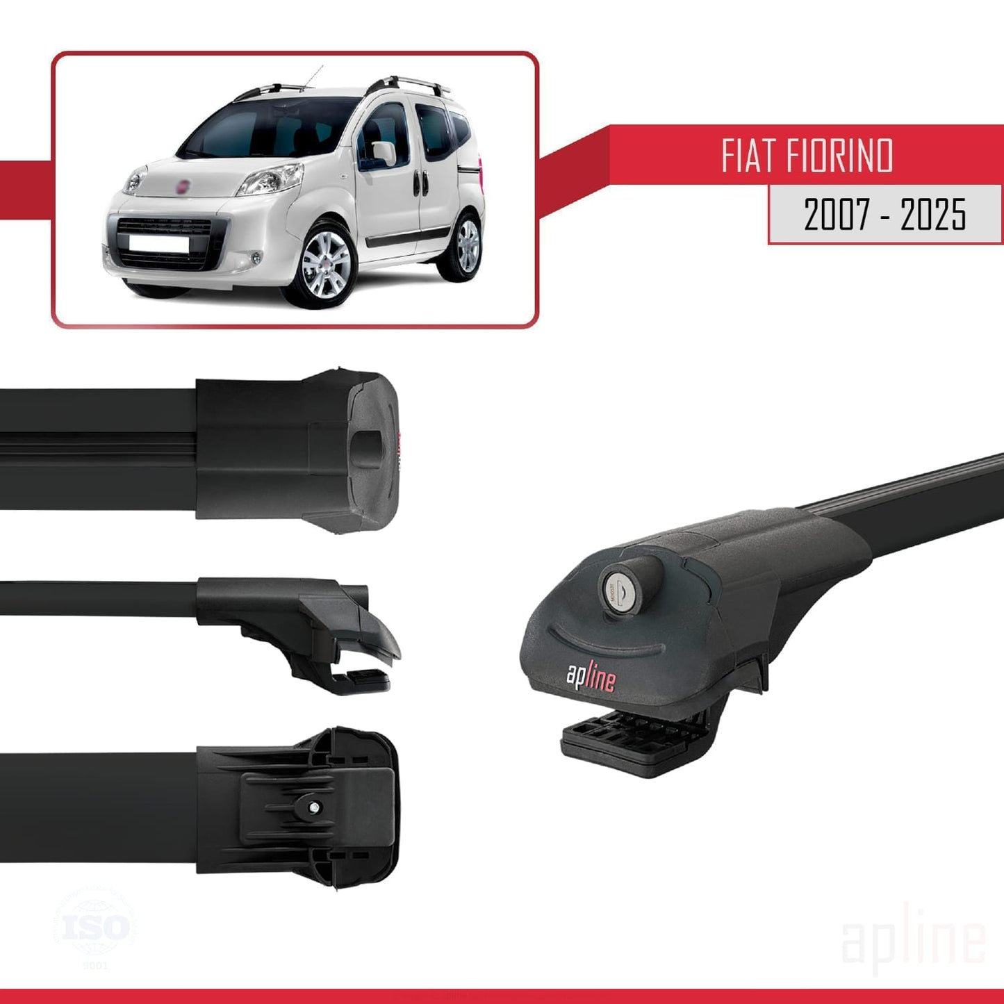 Compatibile con Fiat Fiorino 3 2008-2025 ACE-1 Barre Portatutto Portapacchi Auto Alluminio Nero 4 Barre